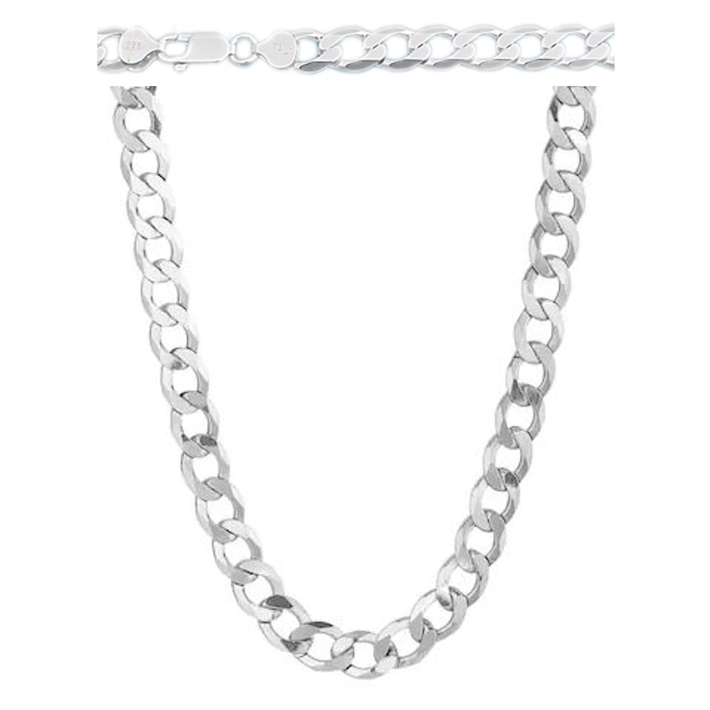 Men's 9mm 925 Sterling Silver 22 inch Cuban Curb Link Chain Necklace