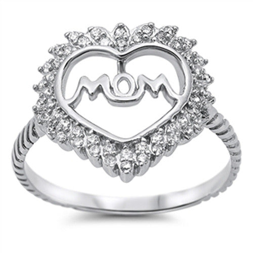 Sterling Silver Mom Ring Heart