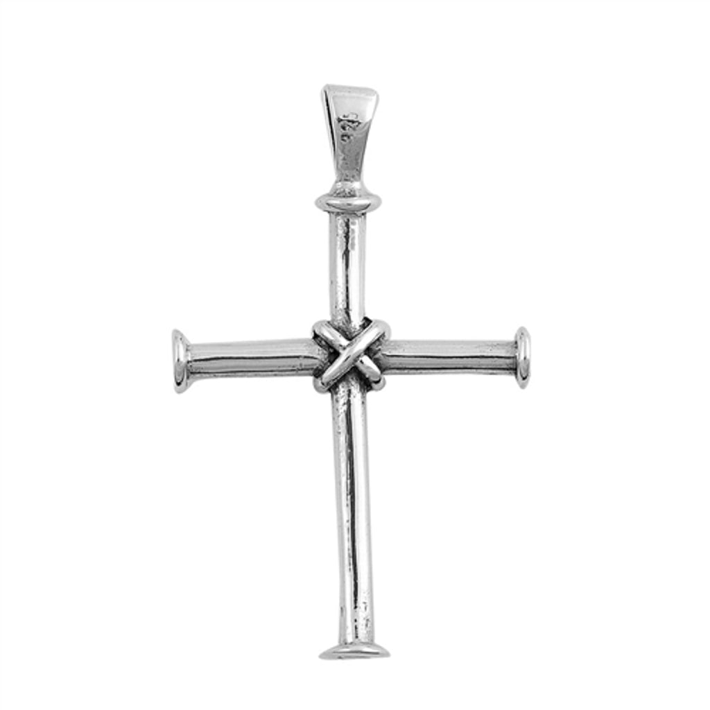 Sterling Silver Nail Cross Pendant with Chain, Wire Wrapped Design