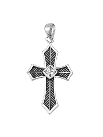 Sterling Silver Solitaire Cross and Chain for Women
