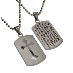 ISAIAH 40:31 Shield Cross Strength Necklace with Bible Verse, Stainless Steel