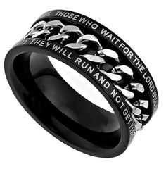 Strength Isaiah 40:31 Ring, Black Stainless Steel Spinner Chain with Bible Verse