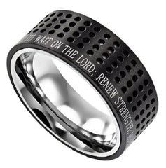 Black Christian Ring, Bible Verse Isaiah 40:31 STRENGTH, Dotted