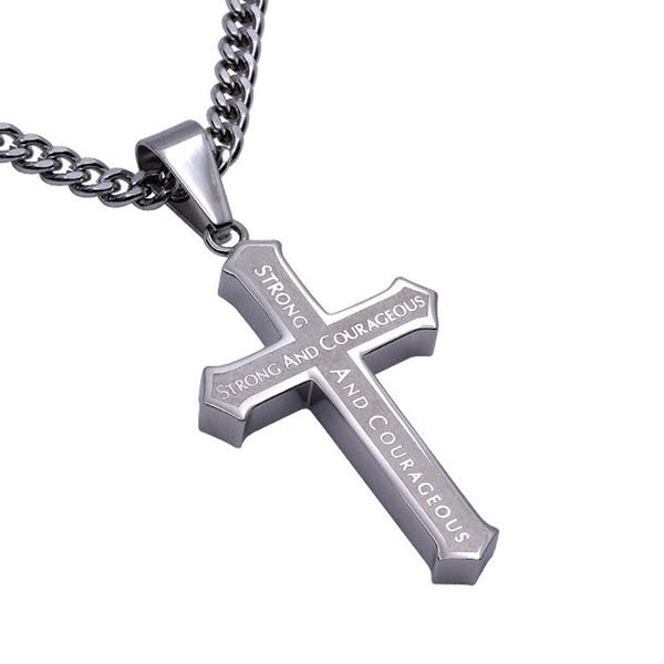 Strong And Courageous Cross Necklace