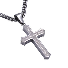 COURAGEOUS Stainless Steel Cross Necklace with Satin Finish