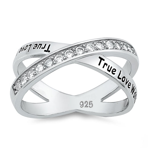 TRUE LOVE WAITS, Criss Cross X Ring, 925 Sterling Silver with Gift Box