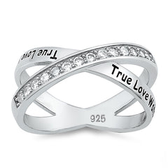 TRUE LOVE WAITS, Criss Cross X Ring, 925 Sterling Silver with Gift Box