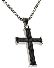 Matthew 16:24,25 Black Cross Necklace TAKE UP YOUR CROSS Bible Verse, Stainless Steel Thick Chain