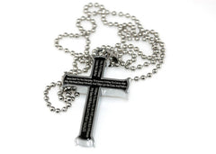 Matthew 16:24,25 Black Cross Necklace TAKE UP YOUR CROSS Bible Verse, Stainless Steel Bead Chain