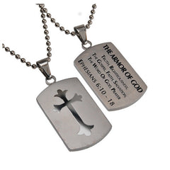EPHESIANS 6:10-18 Shield Cross Armor Of God Necklace with Bible Verse, Stainless Steel