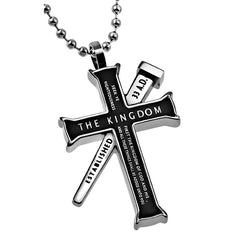 MATHHEW 6:33 Black Cross and Nail Necklace with Bible Verse, Stainless Steel