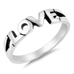 Silver LOVE Word Ring with Thin Band Cutout Style, Promise Jewelry