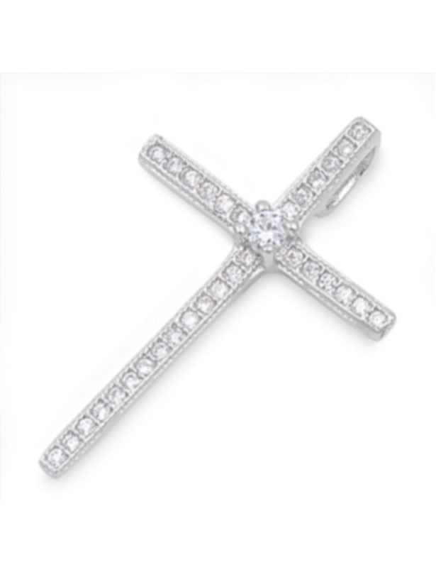 Thin CZ Cross Necklace for Women, Sterling Silver 925 with Gift Bag