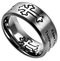 Transformed Ring Stainless Steel, Romans 12:2 Christian Bible Verse