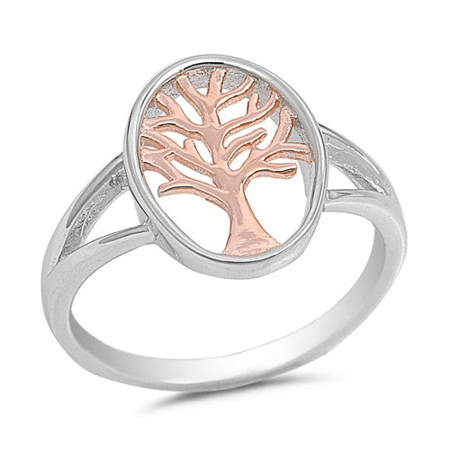 Tree of Life Ring Rose Gold Plated Sterling Silver, Free Jewelry Gift Box
