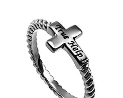 True Help Ring with JESUS Text, Sideways Cross Style