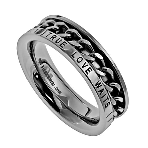 TRUE LOVE WAITS 1 Timothy 4:12 Christian Women Chain Ring, Stainless Steel