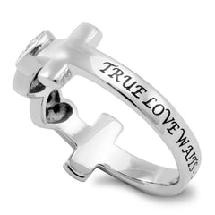 TRUE LOVE WAITS Cross and Heart Ring with Stones, Stainless Steel