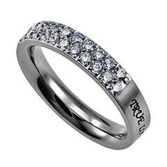 True Love Waits Ring, 1 Timothy 4:12 Bible Verse, Stainless Steel with CZ Stones