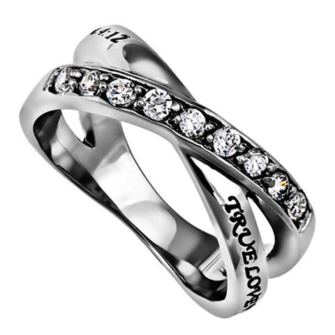 True Love Waits Purity Ring 1 Timothy 4:12, Criss Cross Band with Bible Verse