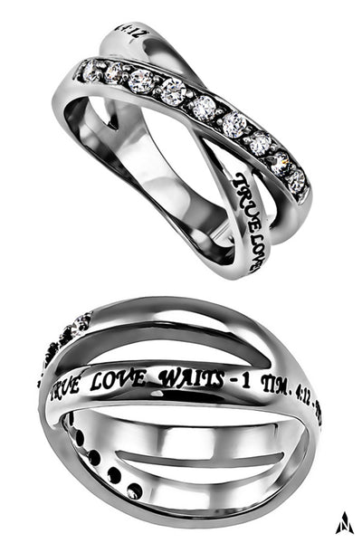 True Love Waits Purity Ring 1 Timothy 4:12, Criss Cross Band with Bible Verse