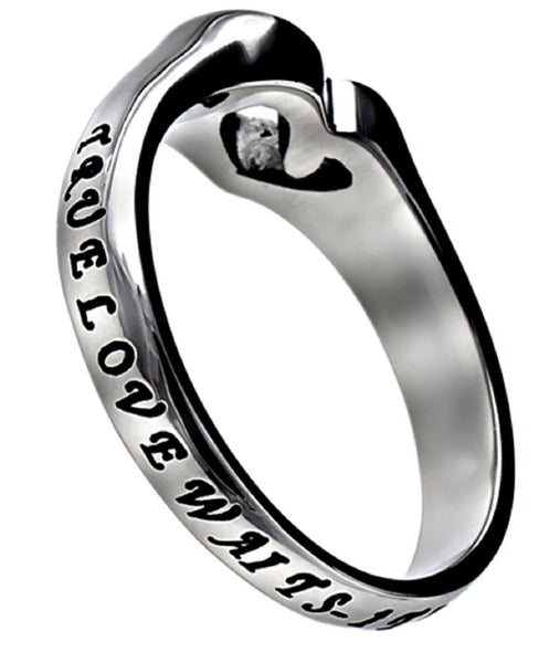1 Timothy 4:12 Heart Cut Out Ring, True Love Waits Bible Verse, Stainless Steel
