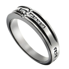 TRUE LOVE WAITS Promise Ring, Bible Verse with CZ Cross, Stainless Steel
