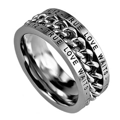 True Love Waits 1 Timothy 4:12 Bible Verse, Stainless Steel Spinner Chain Ring