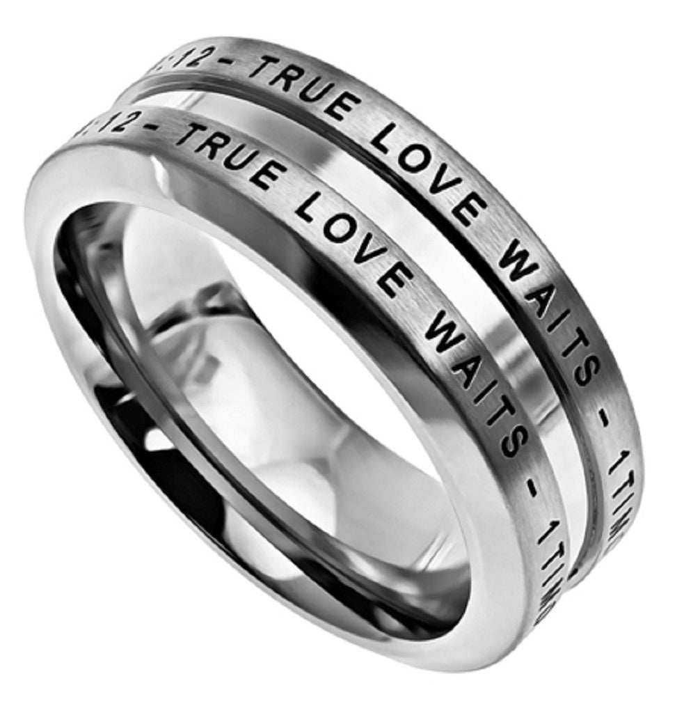 1 Timothy 4:12 Ring, TRUE LOVE WAITS Christian Bible Verse, Stainless Steel Thick Band