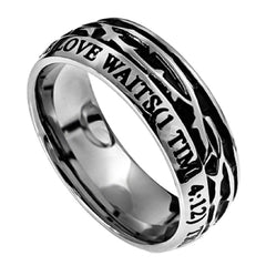 TRUE LOVE WAITS 1 Timothy 4:12 Men's Crown Of Thorns Ring, Stainless Steel