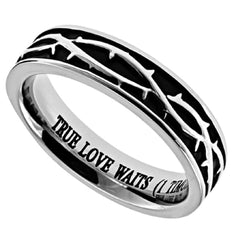Crown Of Thorns True Love Waits Ring, Stainless Steel, Christian Bible Verse