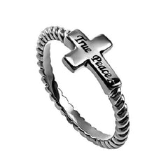 True Peace Ring with JESUS Text, Sideways Cross Style