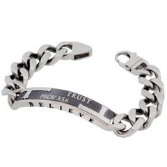 PROVERBS 3:5-6 TRUST Bracelet, Stainless Steel Curb Chain with Crosses