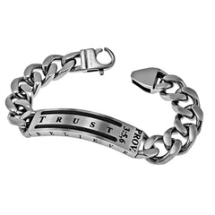 Christian Bracelet for Men, TRUST, Stainless Steel Curb Chain