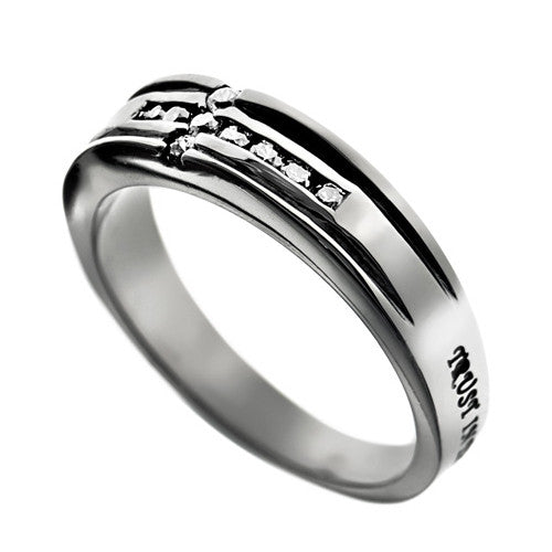 TRUST Promise Ring, Bible Verse with CZ Cross, Stainless Steel