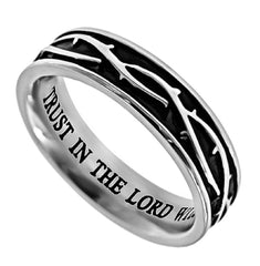 Crown Of Thorns Trust Ring, Stainless Steel, Christian Bible Verse