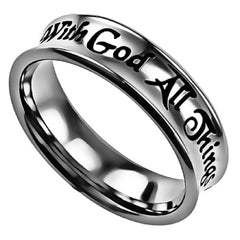 POSSIBLE Matthew 19:26 Women's Christian Truth Band Ring, Stainless Steel