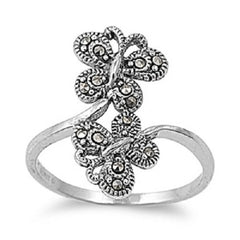 Twin Butterfly W/ Marcasite Ring, Rhodium Plated, Christian Inspired Jewelry