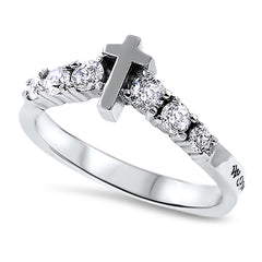 Vertical Cross Ring, WOMAN OF GOD PROVERBS 31, Stainless Steel with 6 Stones