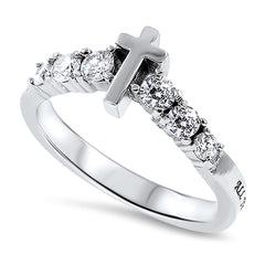 Vertical Cross Ring, PHILIPPIANS 4:13, Stainless Steel with 6 Stones
