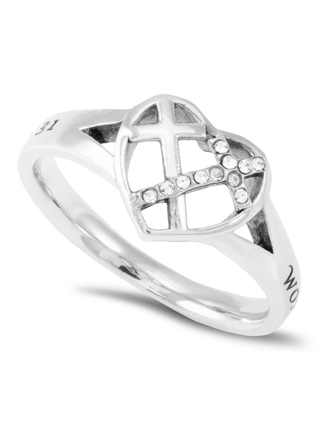Woman of God Proverbs 31 Ring with Cross CZ