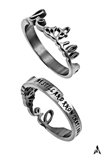 Hand Writing Bible Verse, Be Still Psalm 46:10 Ring, Stainless Steel