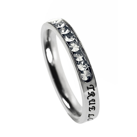 Christian True Love Waits Ring April Birthstone Diamond CZ Stainless Steel