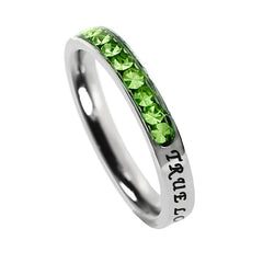 Christian True Love Waits Ring August Birthstone Peridot CZ Stainless Steel