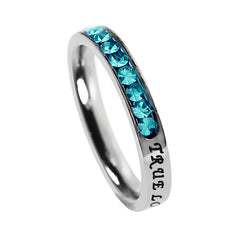 Christian True Love Waits Ring December Birthstone Turquoise CZ Stainless Steel