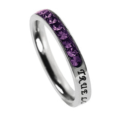 Christian True Love Waits Ring February Birthstone Amethyst CZ Stainless Steel