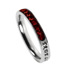 Christian True Love Waits Ring January Birthstone Ruby CZ Stainless Steel