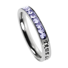 Christian True Love Waits Ring June Birthstone Amethyst CZ Stainless Steel