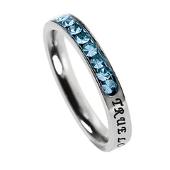 Christian True Love Waits Ring March Birthstone Aquamarine CZ Stainless Steel