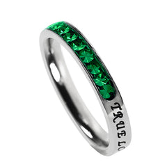 Christian True Love Waits Ring May Birthstone Emerald CZ Stainless Steel